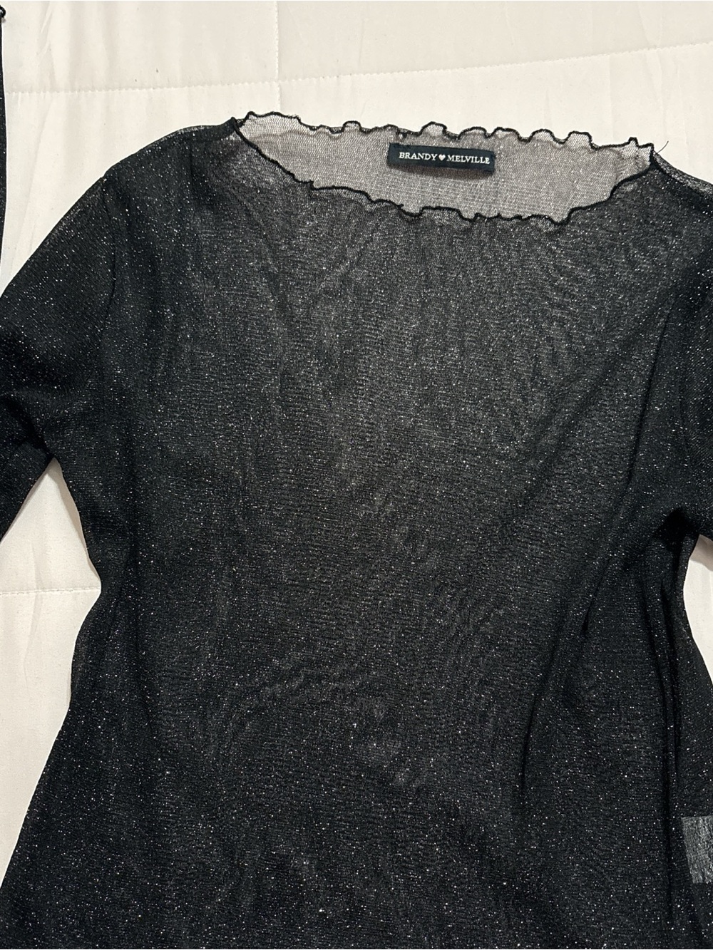 Vintage Brandy Melville Black Metallic Sheer Lettuce-Edge Top. ONE SIZE!!